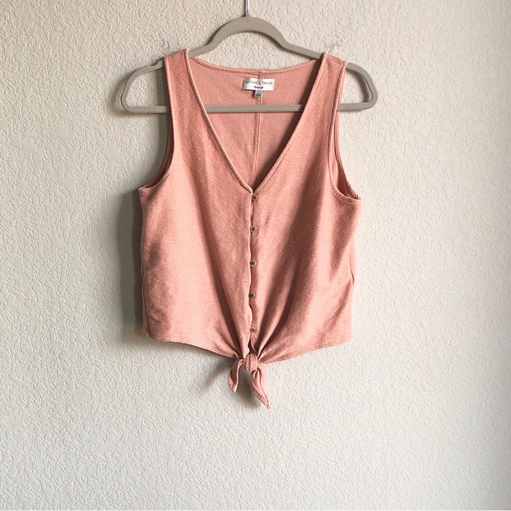 Madewell Texture and Thread Tie Front Tank Top Button Coral Cotton L2765